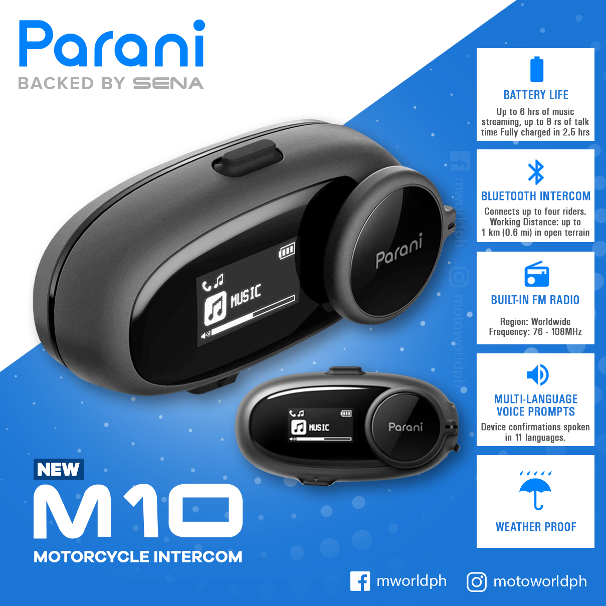 SENA PARANI M10 INTERCOM Helmet Motorcycle Bluetooth Communication